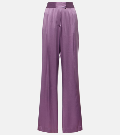 Shop The Sei High-rise Silk Satin Wide-leg Pants In Purple