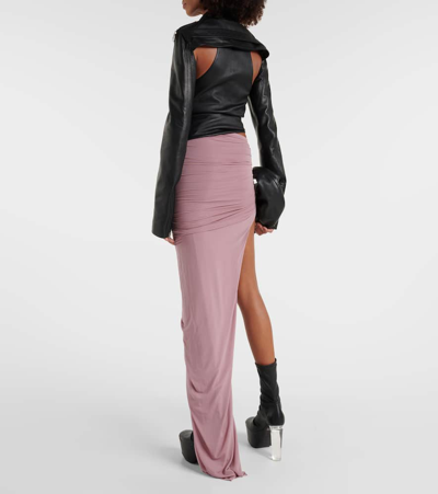 Shop Rick Owens Asymmetric High-rise Cupro-blend Maxi Skirt In Pink