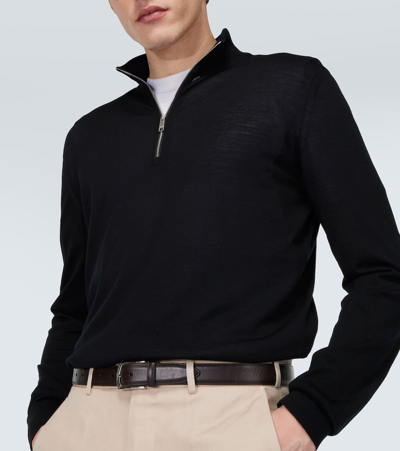 Zegna Mock-neck Half-zip Jumper In Black