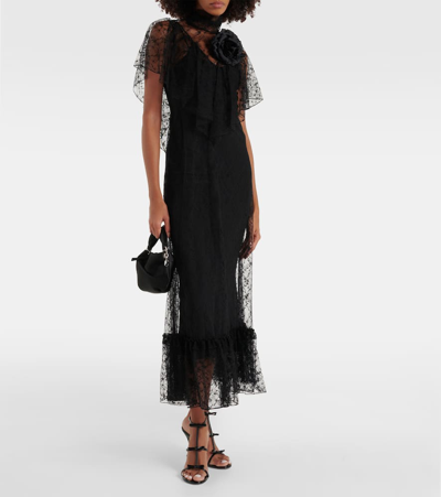 Shop Rodarte Lace-trimmed Midi Dress In Black