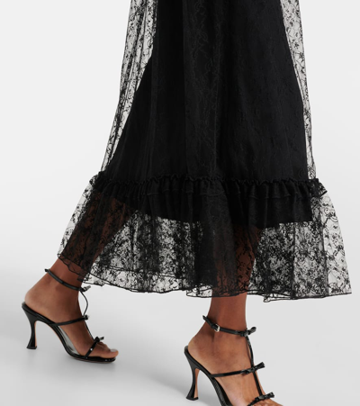 Shop Rodarte Lace-trimmed Midi Dress In Black