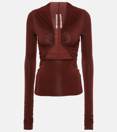 Shop Rick Owens Cutout Ruched Jersey Top In Brown