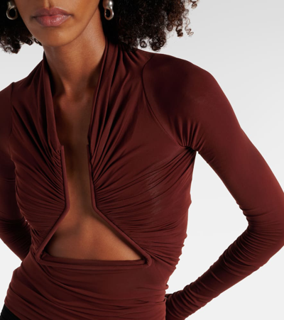 Rick Owens Prong Open Front Jersey Top In Brown