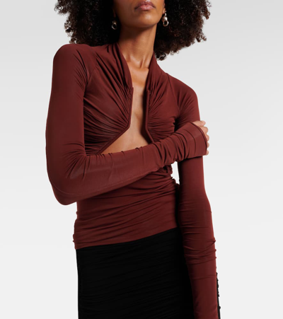 Rick Owens Prong Open Front Jersey Top In Brown