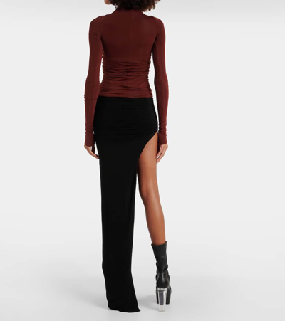 Shop Rick Owens Cutout Ruched Jersey Top In Brown