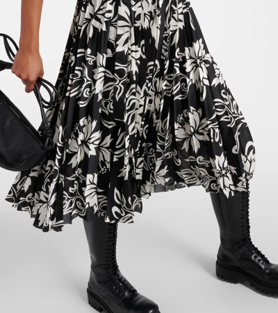 Shop Sacai Pleated Floral Midi Skirt In Black