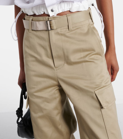 Shop Sacai High-rise Cotton Gabardine Wide-leg Pants In Beige