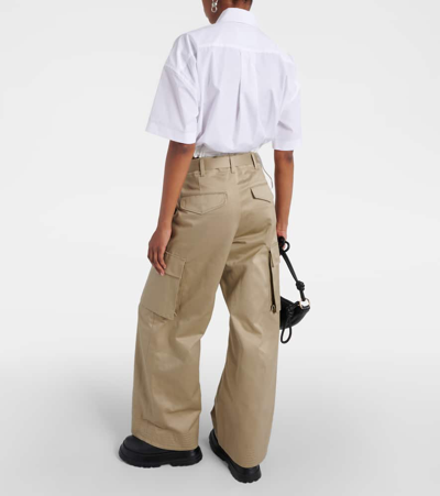 Shop Sacai High-rise Cotton Gabardine Wide-leg Pants In Beige