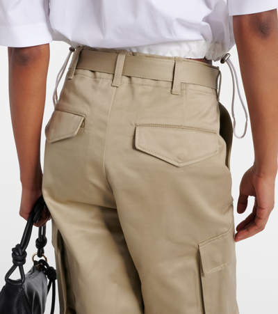 Sacai High-rise Cotton Gabardine Straight Pants In Beige
