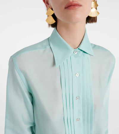Tom Ford Plissé-detail Silk Shirt In Blue
