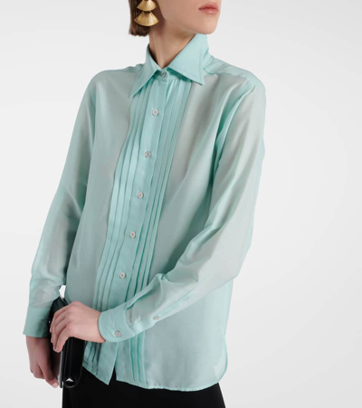 Tom Ford Plissé-detail Silk Shirt In Blue
