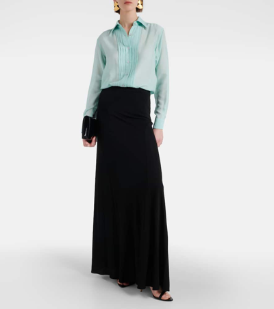 Tom Ford Plissé-detail Silk Shirt In Blue