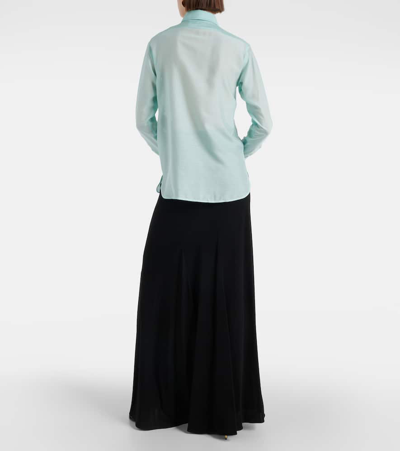 Tom Ford Plissé-detail Silk Shirt In Blue