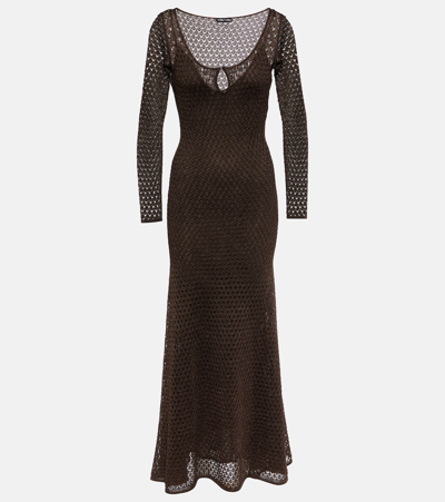 Shop Tom Ford Lurex Maxi Dress In Brown