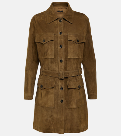Shop Tom Ford Suede Coat In Brown