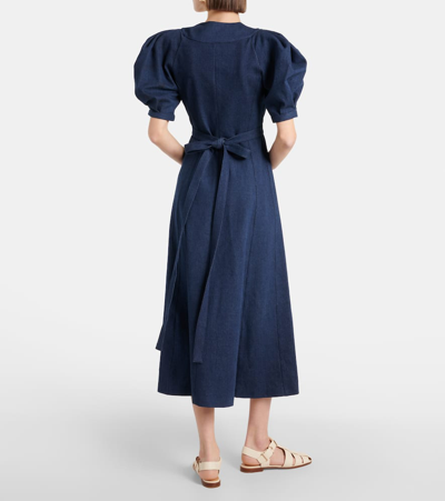 Shop Gabriela Hearst Luz Puff-sleeve Denim Midi Dress In Blue