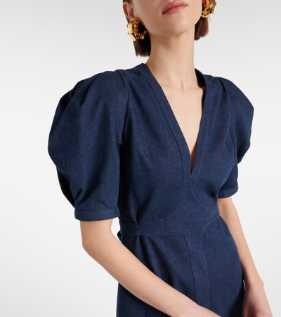 Shop Gabriela Hearst Luz Puff-sleeve Denim Midi Dress In Blue