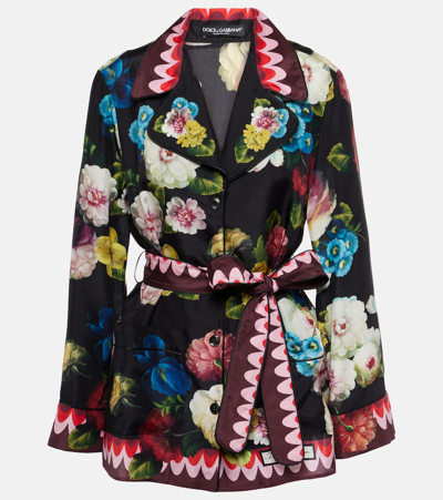 Dolce & Gabbana Belted Floral-print Silk-twill Shirt In Multicoloured