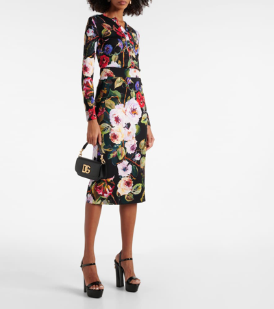 Shop Dolce & Gabbana Floral Silk Cardigan In Black