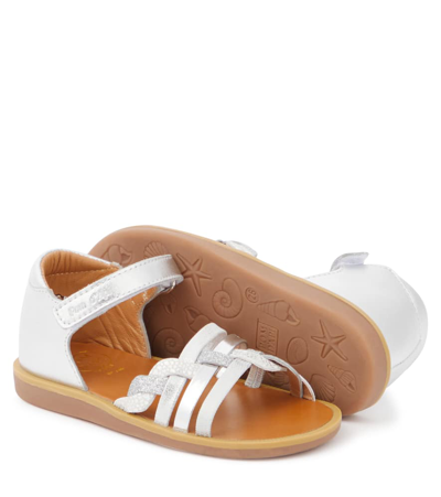 Shop Pom D'api Poppy Tresse Metallic Leather Sandals In Silver