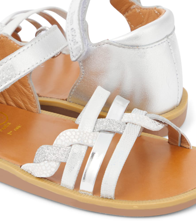 Shop Pom D'api Poppy Tresse Metallic Leather Sandals In Silver