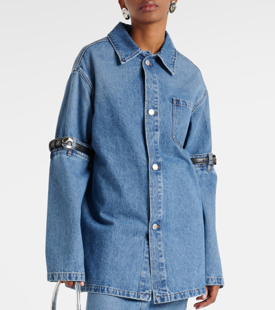 Shop Coperni Belt-detail Denim Shirt In Blue