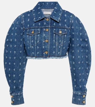 Shop Nina Ricci Cropped Denim Jacket In Blue