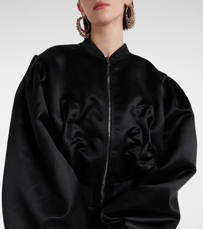 Nina Ricci Cropped Satin Bomber Jacket In Black