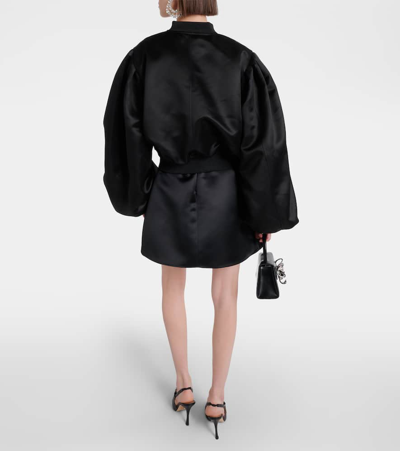 Nina Ricci Cropped Satin Bomber Jacket In Black