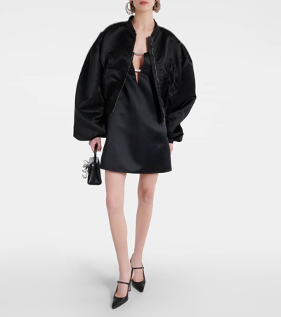 Nina Ricci Cropped Satin Bomber Jacket In Black