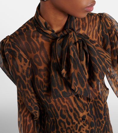 Shop Nina Ricci Tie-neck Leopard-print Silk Shirt In Brown