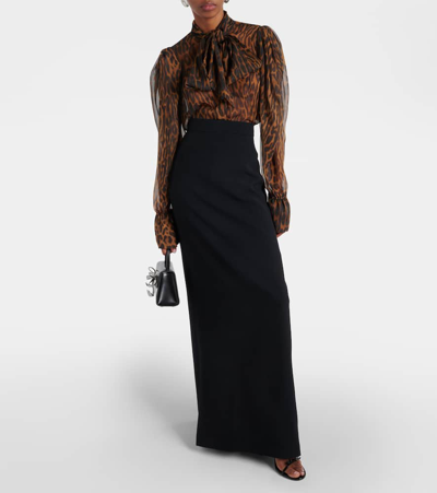 Shop Nina Ricci Tie-neck Leopard-print Silk Shirt In Brown