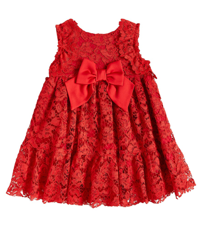 Shop Patachou Baby Bow-detail Lace Dress In Red