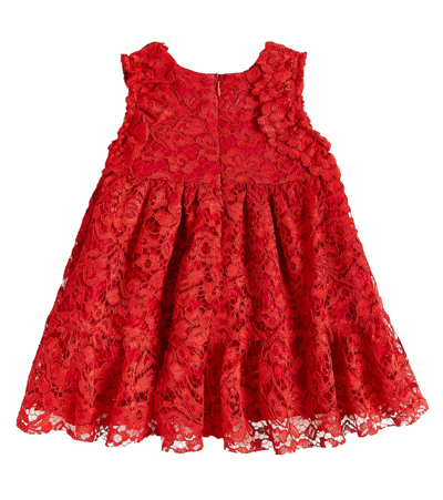Shop Patachou Baby Bow-detail Lace Dress In Red