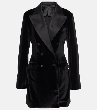 Shop Dolce & Gabbana Double-breasted Velvet Blazer In Black