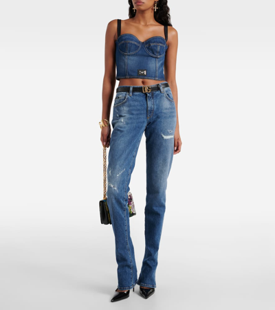 Shop Dolce & Gabbana Denim Bustier In Blue