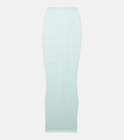 Shop Alaïa Striped Maxi Skirt In White