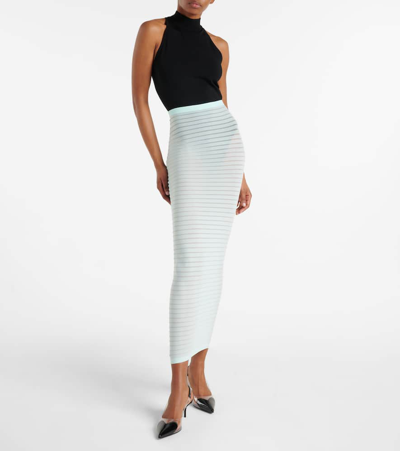 Shop Alaïa Striped Maxi Skirt In White