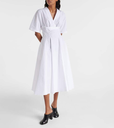 Shop Alaïa Cotton Poplin Midi Dress In White