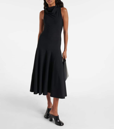Alaïa Hooded Jersey Midi Dress In Black