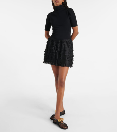 Shop Alaïa Ruffled High-neck Jersey Minidress In Black