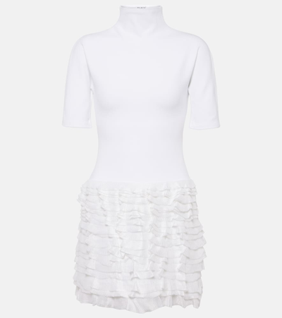 Shop Alaïa Ruffled High-neck Jersey Minidress In White