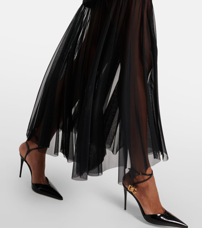 Shop Dolce & Gabbana Tulle-trimmed Maxi Skirt In Black