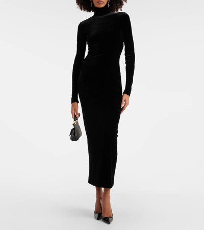 Shop Dolce & Gabbana Velvet Midi Dress In Black
