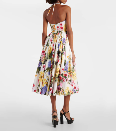Shop Dolce & Gabbana Floral Cotton Poplin Midi Dress In Multicoloured