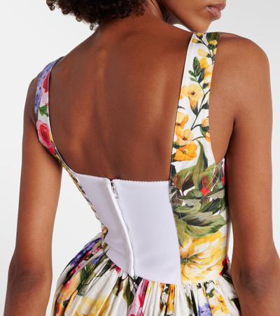 Dolce & Gabbana Pleated Floral-print Stretch Cotton-poplin Mini Dress In Multicoloured