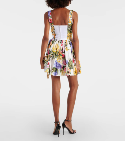 Dolce & Gabbana Pleated Floral-print Stretch Cotton-poplin Mini Dress In Multicoloured