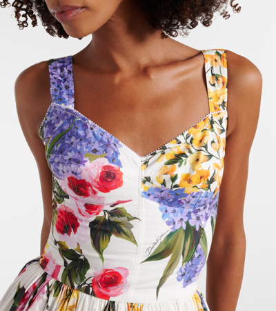Dolce & Gabbana Pleated Floral-print Stretch Cotton-poplin Mini Dress In Multicoloured