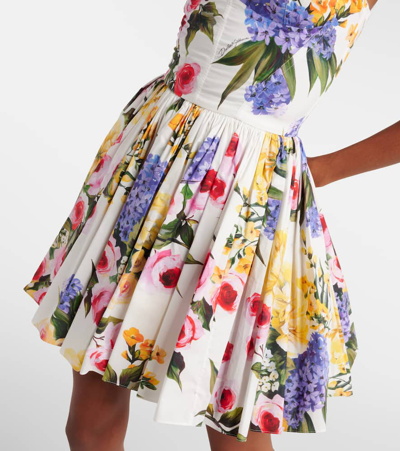 Dolce & Gabbana Pleated Floral-print Stretch Cotton-poplin Mini Dress In Multicoloured