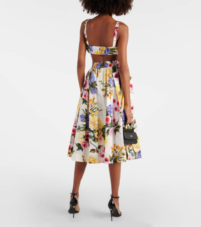 Shop Dolce & Gabbana Floral Cotton Poplin Midi Skirt In Multicoloured